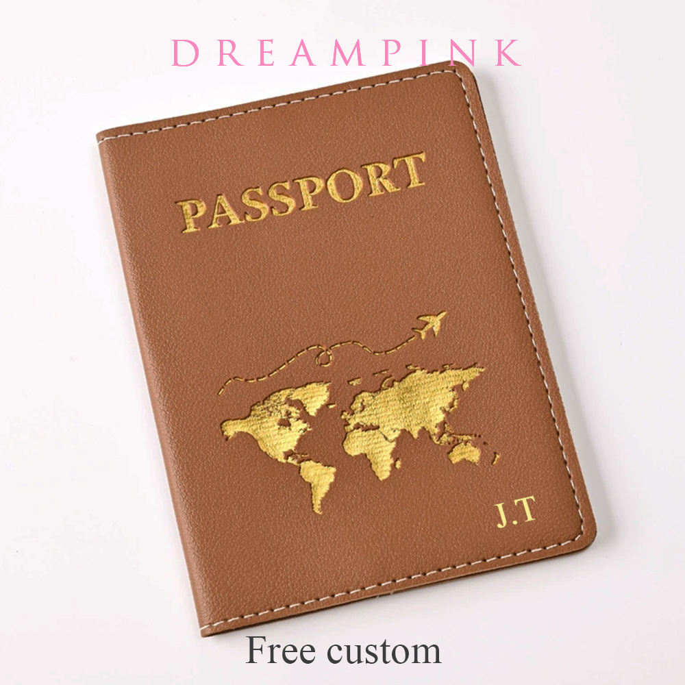 Men Accessories Name - Personalisierte Reisepasshülle mit Gold-Globalkarte, personalisierte Initialen,