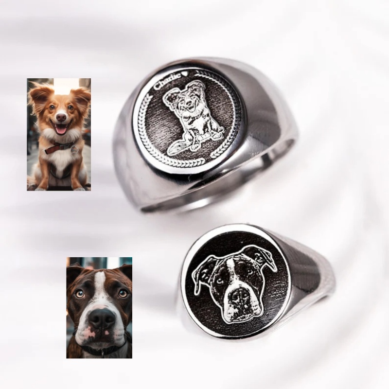 Men Accessories Photos - Benutzerdefinierter gravierter Foto-Siegelring für Männer, personalisierte