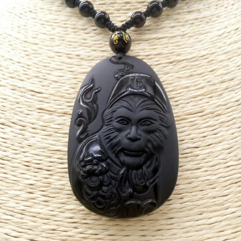 Men Accessories Hand - Natürlicher Obsidian Sonne WuKong Anhänger Affe
