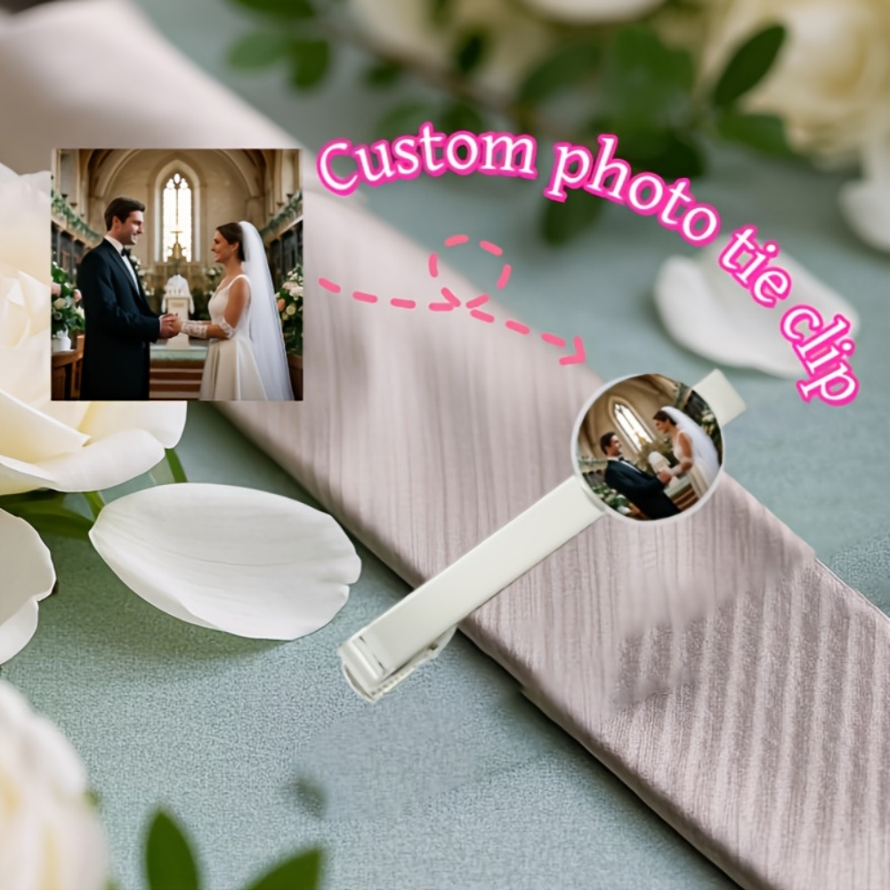 Men Accessories Photos - Krawattenklammer mit individuellem Fotogravur-Text, personalisierte Krawattenspange,